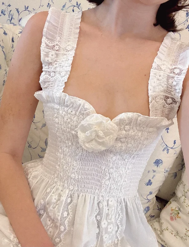 The Rosetta Nap Dress - White Voile Broderie