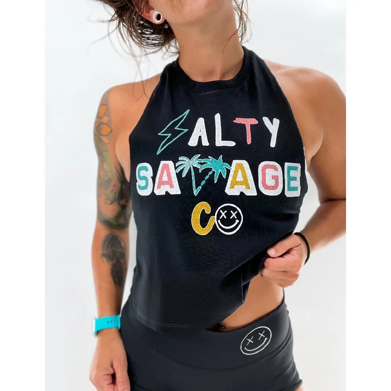 Ladies "90's Logo" Flowy Crop Tank | Summer Beach Edition lounge tank top
