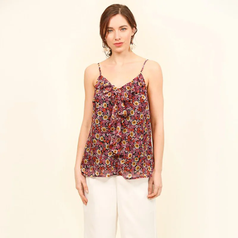 Gigio USA Women's Floral Print/Ruffle Tank yoga tank top