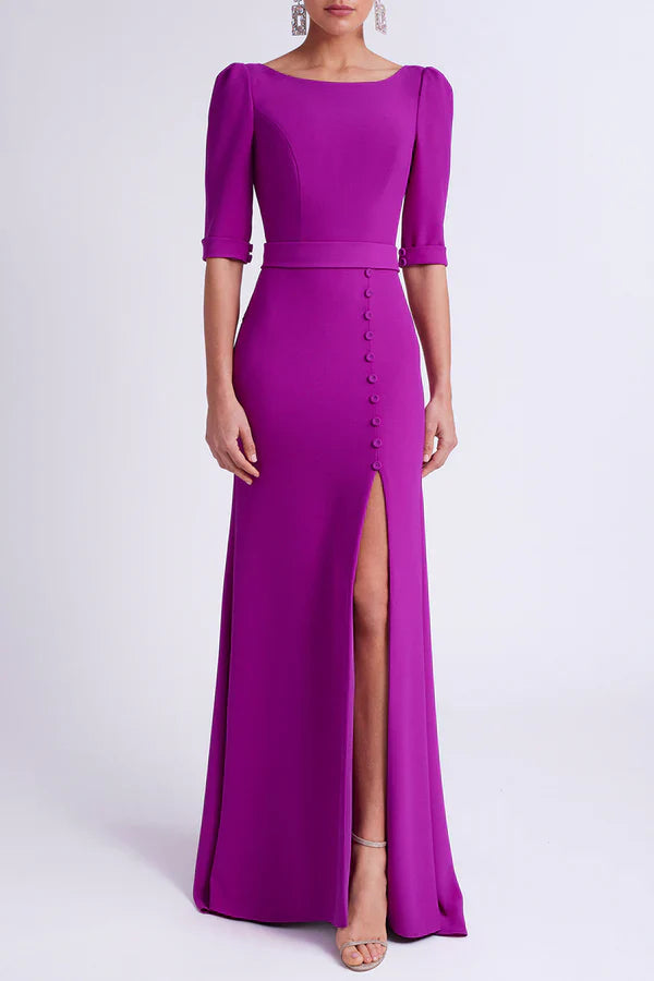 Spoon half sleeved satin empire slit mother of the bride dresses