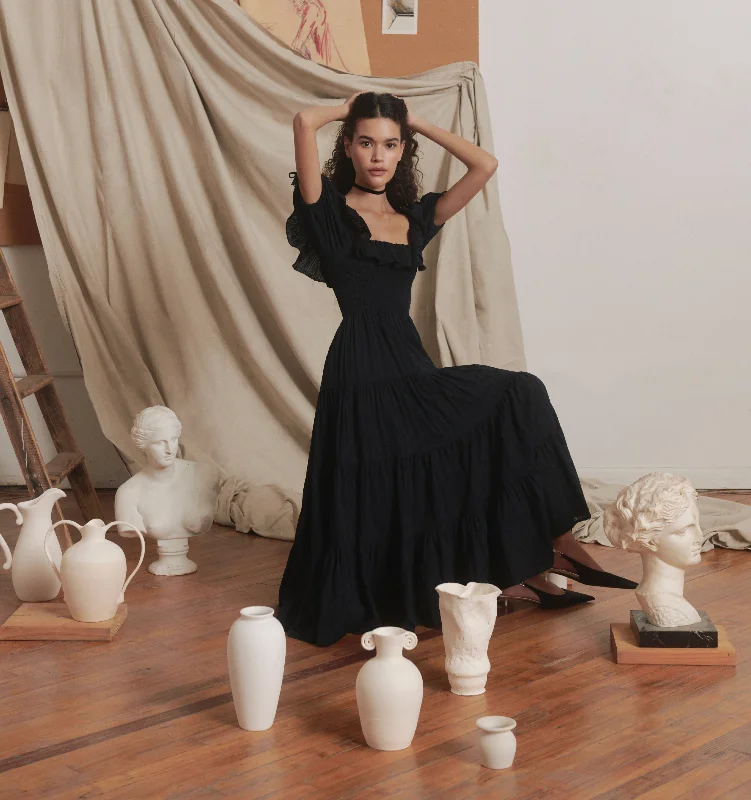 The Corinne Nap Dress - Black Linear Swiss Dot
