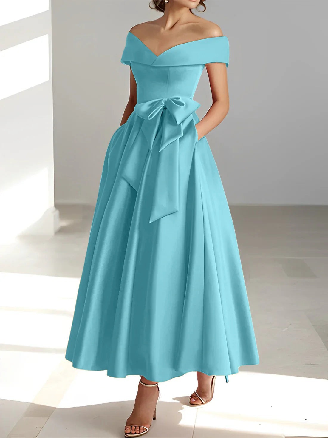 A-line/Princess Off Shoulder Pocket Mother of the bride dresses
