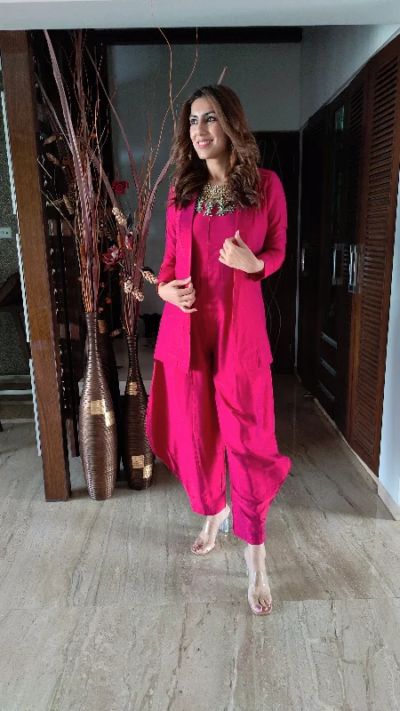 Beetroot Pink Jumpsuit with Jacket Front Pockets Side Pockets Patch Pockets