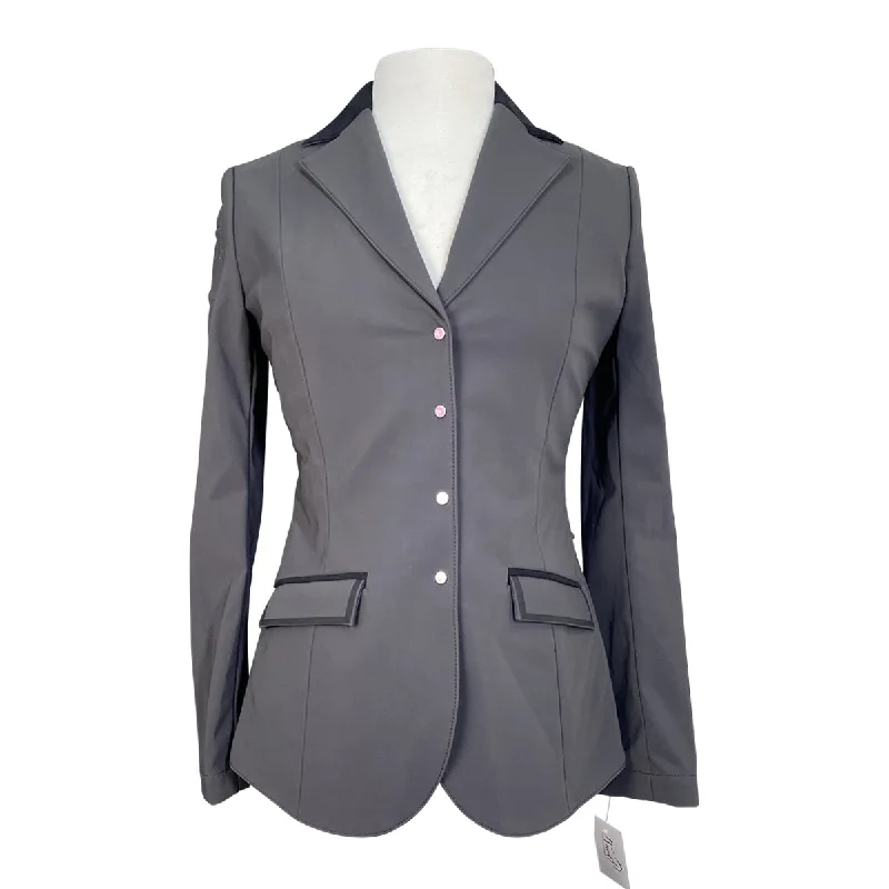 Cavalleria Toscana Lightweight Jersey Zip Competition Jacket in Dark Grey/ Black - Women's IT 32 (US 10) Notch Collar Peter Pan Collar Cowl Neck