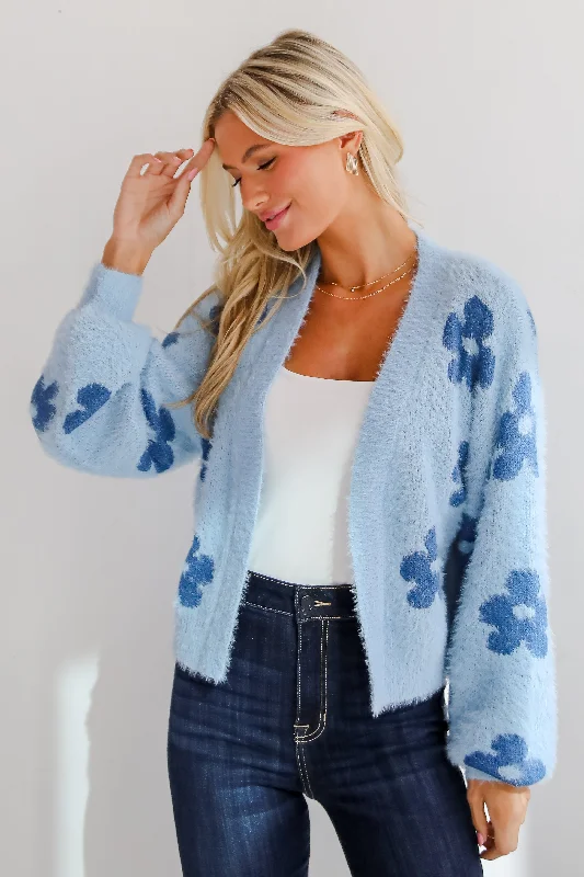 FINAL SALE - Warm Up To You Blue Floral Sweater Cardigan Oversized Loose Flowy