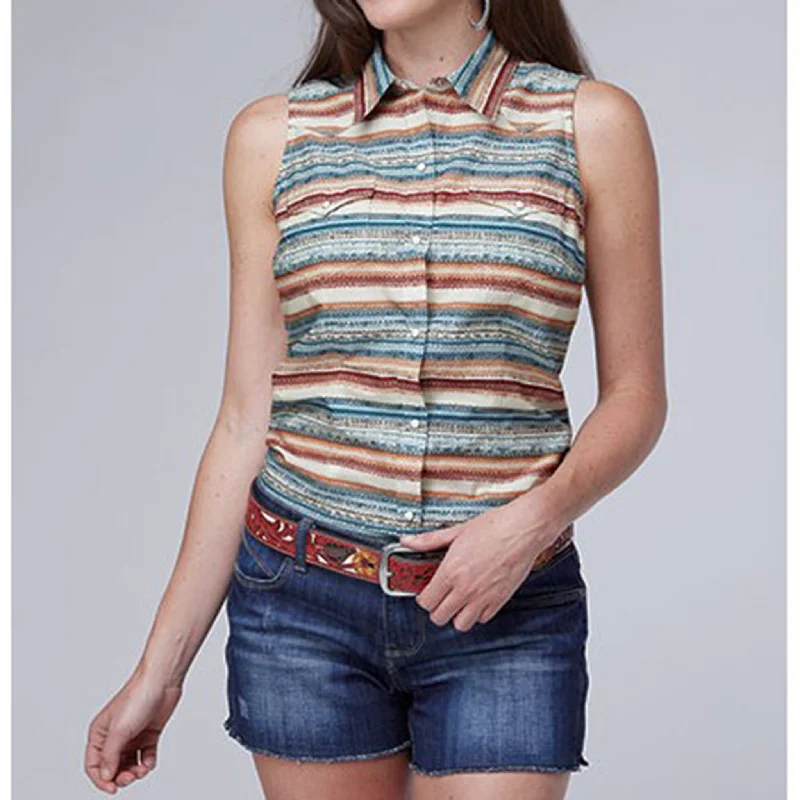 Roper Women's Cream Aztec Western Snap Tank boho tank top