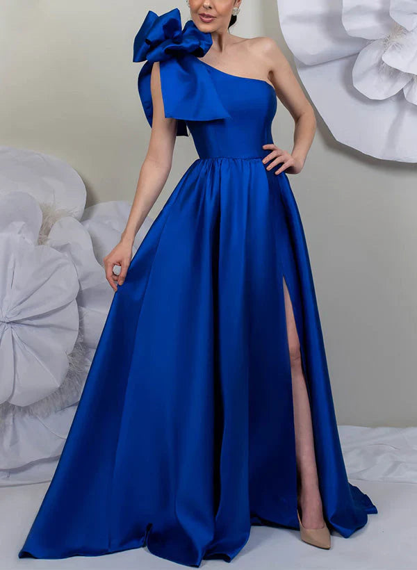 A-line/Princess One shoulder Sleeveless Satin Split Mother of the bride dress