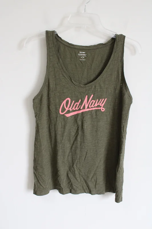 Old Navy Olive Green Pink Logo Tank | S loose fit tank