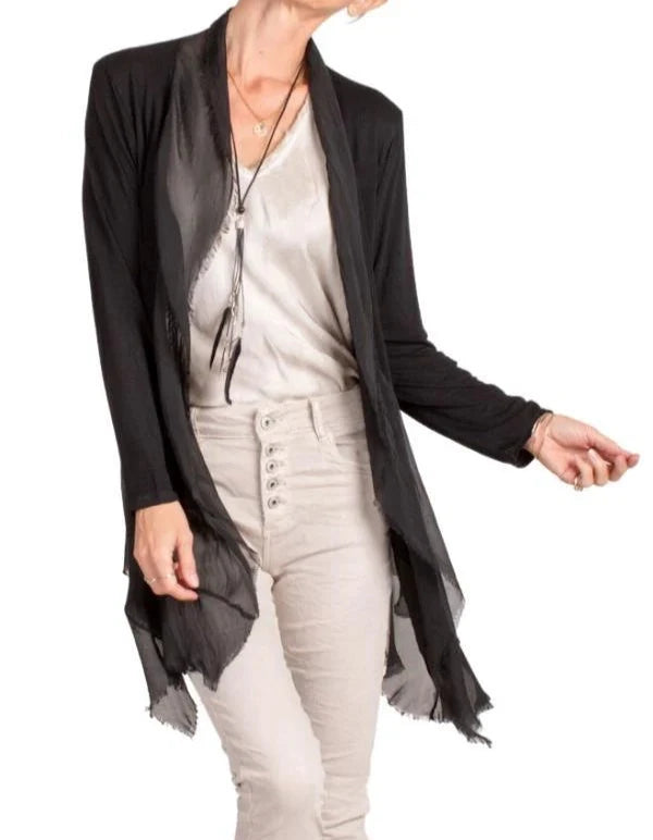 CRUDA SILK CARDIGAN in BLACK Cotton Fabric Linen Fabric Terry Fabric
