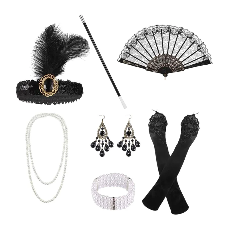 Women 1920S Accessories Set Headband Props for Carnival Fancy Dress Style B