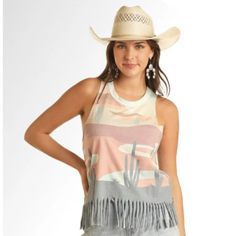 Rock & Roll Women's Desert Scene Fringe Tank comfortable tank top