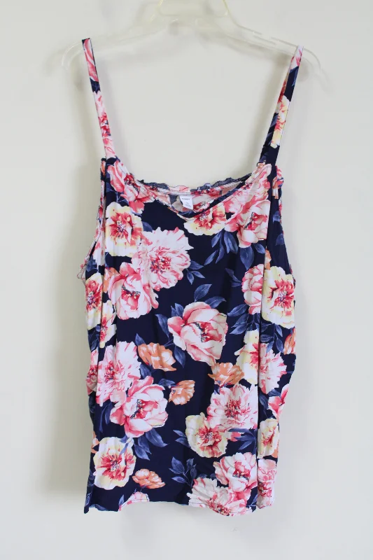 Old Navy Blue Floral Rayon Tank | 4X open back tank