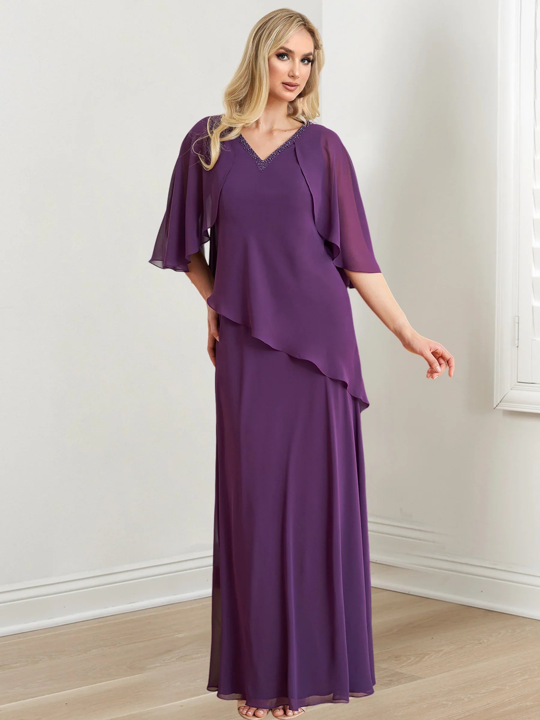 A-line/Princess V-neck to floor length mother of the bride dresses