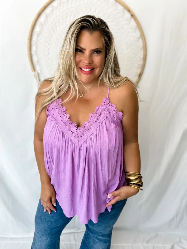 Flowy Leni Lace Tank by Blakeley lavender tank top
