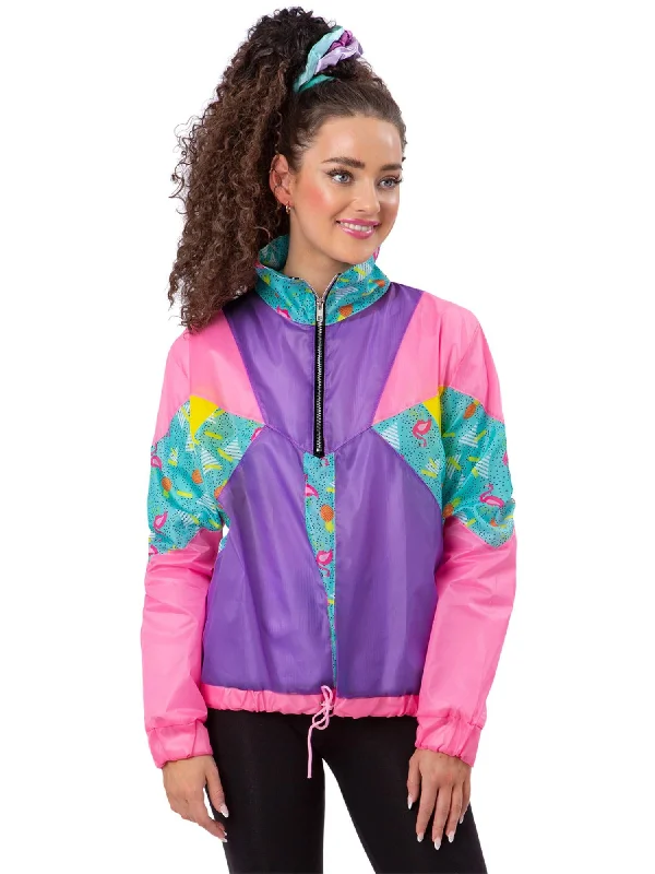 Ladies 80s Pastel Windbreaker Jacket Boat Neck Shawl Collar Notched Collar