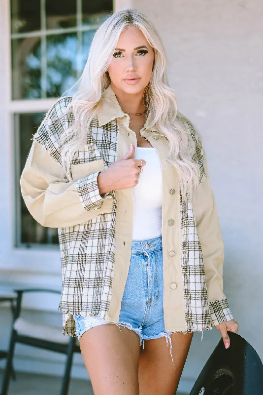 Plaid Raw Hem Button Down Jacket Corduroy Jacket Velvet Jacket Brocade Jacket