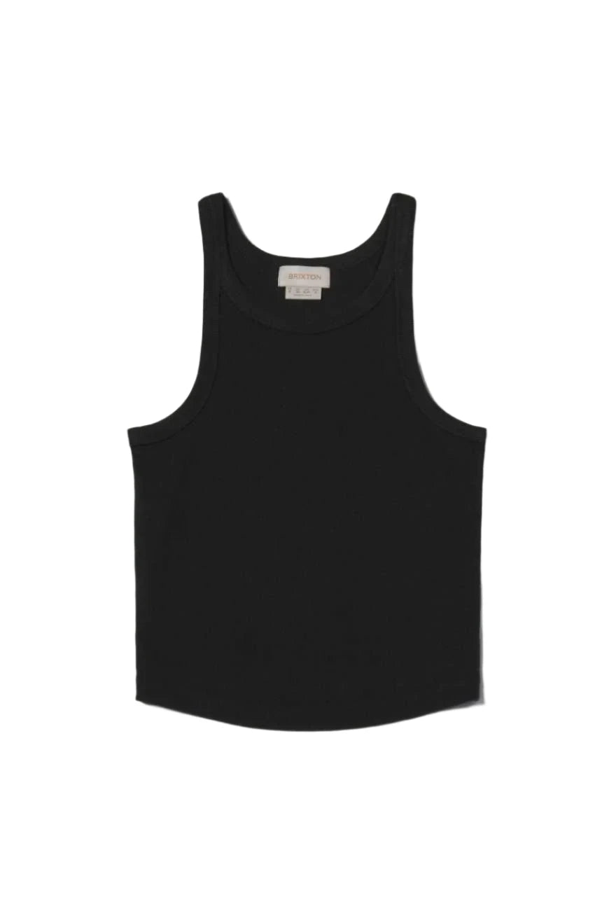 BRIXTON Women's Organic Rib High Neck Tank Black activewear tank top