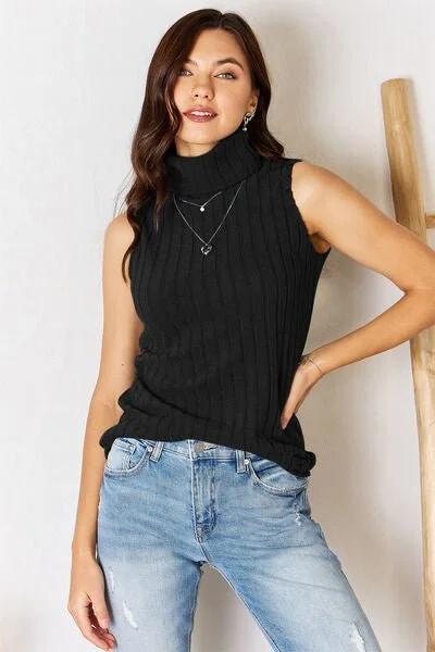 Womens Ribbed Turtleneck Tank rhinestone tank top