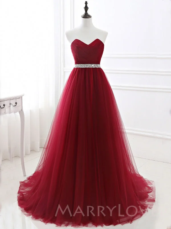 Burgundy Tulle A-line Beaded Strapless Long Evening Prom Dresses, Cheap Custom Prom Dress, MR7694 Burgundy Tulle A-line Beaded Strapless Long Evening Prom Dresses, Cheap Custom Prom Dress, MR7694