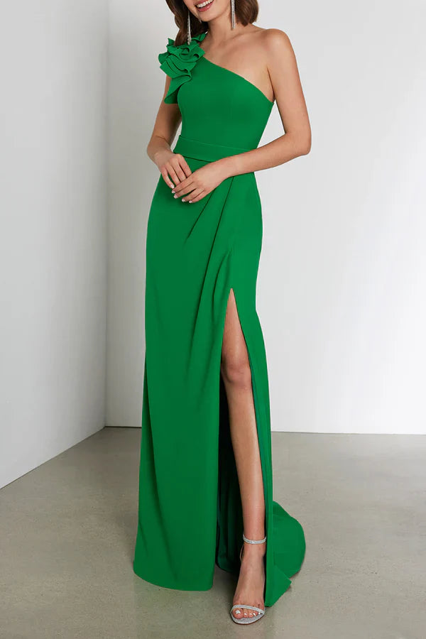 Unique and modern single shoulder side slit mother of the bride dresses