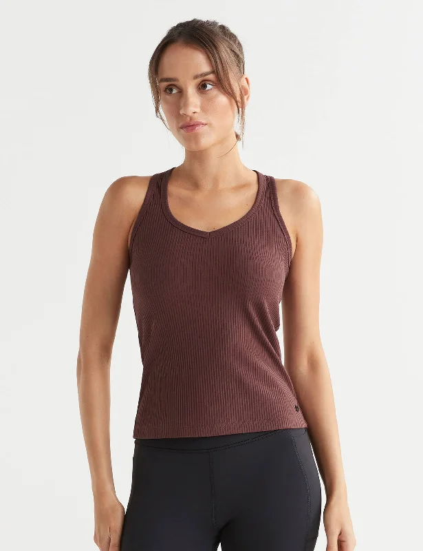Leera Ribbed Tank - Burgundy print tank top
