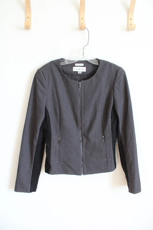 Calvin Klein Gray & Black Zip Up Jacket | 10 Nylon Jacket Polyester Jacket Spandex Jacket