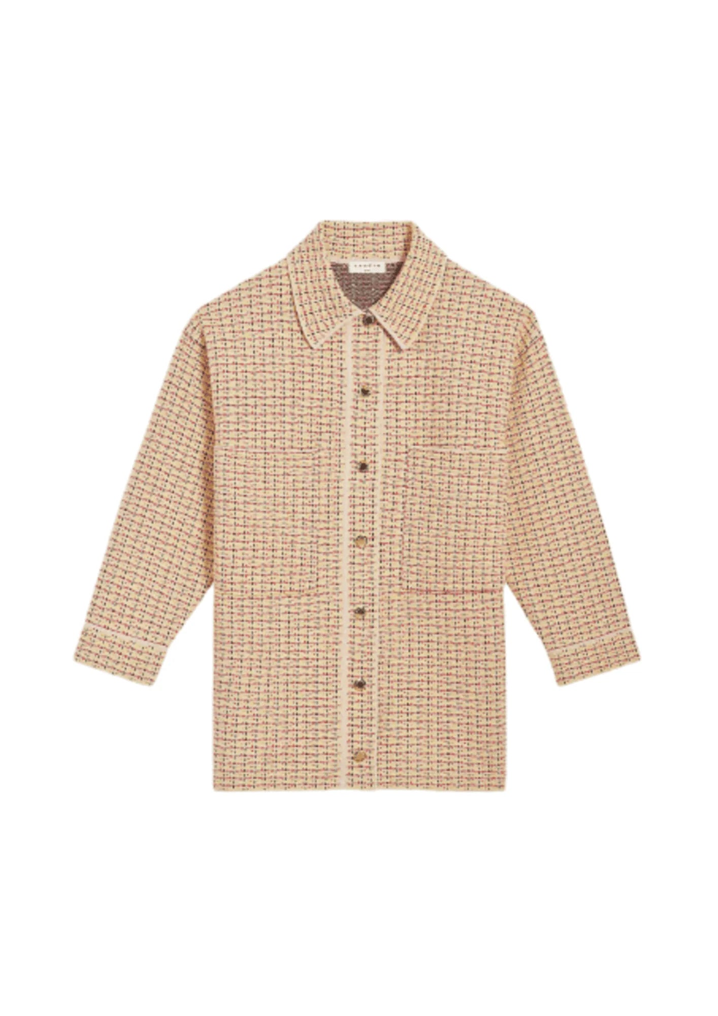 YELLOW TWEED CARDIGAN-SHIRT Chenille Blend Fleece Blend Nylon Blend