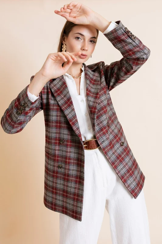 Women'S Arm Artıcle Pocket Jacket Herringbone Jacket Checkered Jacket Solid Jacket