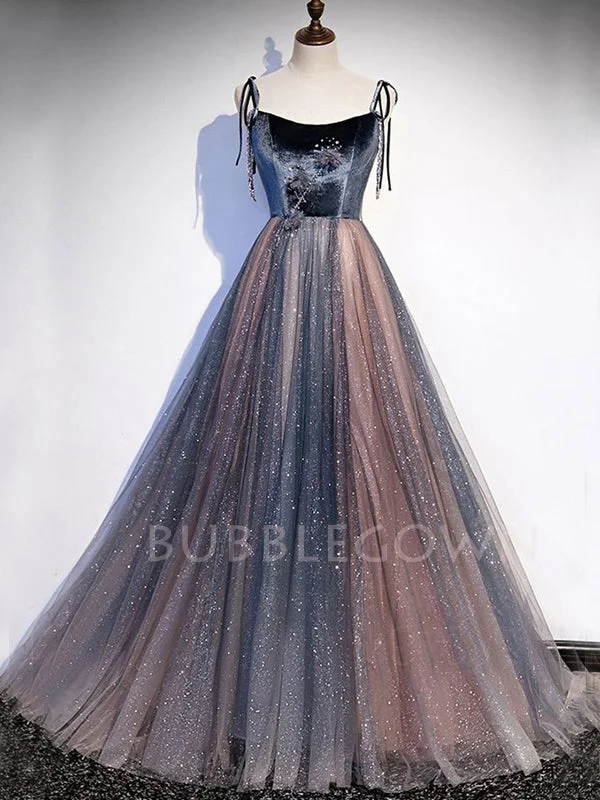 A-line Sparkly Tulle Adjustable Straps Long Evening Prom Dresses, Cheap Custom Prom Dresses, MR7552 A-line Sparkly Tulle Adjustable Straps Long Evening Prom Dresses, Cheap Custom Prom Dresses, MR7552
