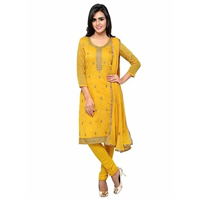 Yellow Chanderi Cotton Dress Material