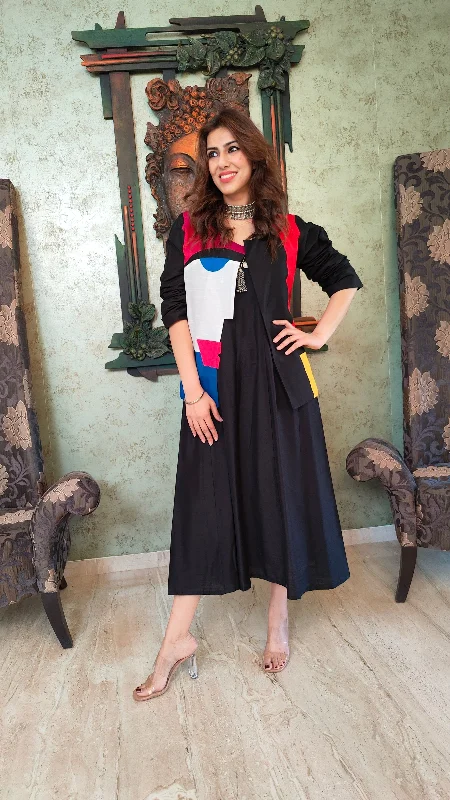 Multicolored Jacket With Black Dress Tailored Jacket Straight Jacket A-Line Jacket