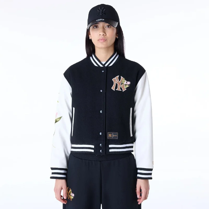 New York Yankees Womens MLB Floral Black Varsity Jacket Print Jacket Jacquard Jacket Patchwork Jacket New York Yankees Womens MLB Floral Black Varsity Jacket Print Jacket Jacquard Jacket Patchwork Jacket