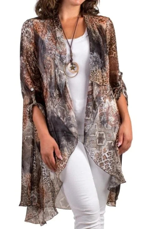PORTICI SILK CARDIGAN in BLACK ANIMAL PRINT Fleece Cardigan Nylon Polyester