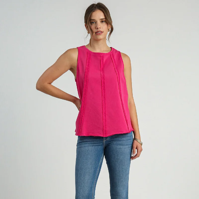 Umgee Women's Hot Pink Vertical Fray Tank layering tank top
