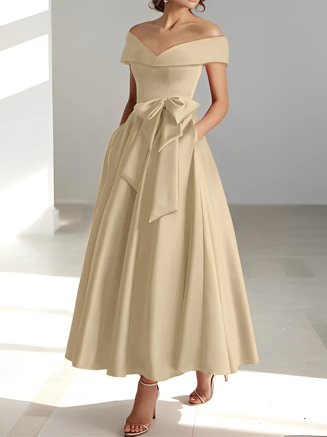 A-line/Princess Off Shoulder Pocket Mother of the bride dresses
