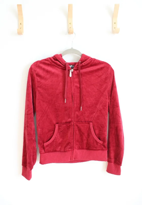 NEW White Mark Red Velour Zip Up Jacket | M Boat Neck Shawl Collar Notched Collar