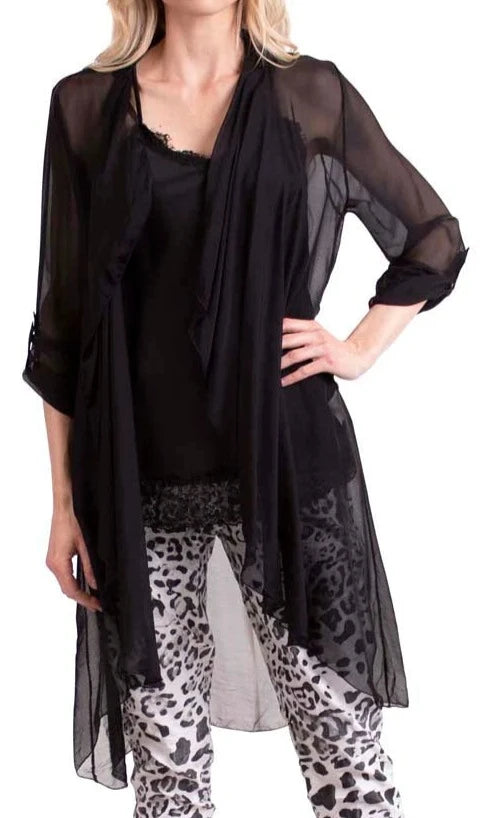 PORTICI SILK CARDIGAN in BLACK Terry Terry Cloth Terry Knit