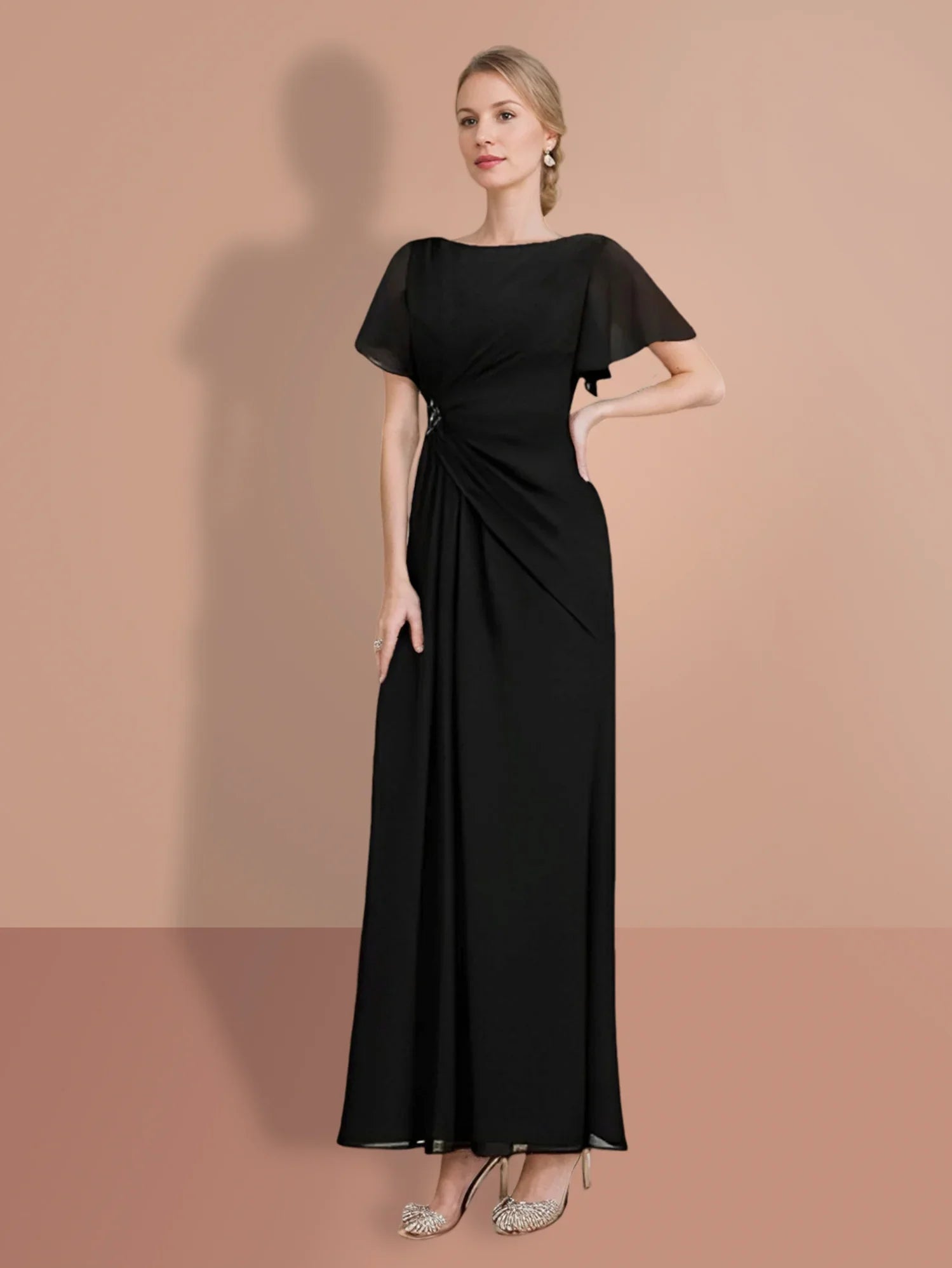 Tight fitting/cylindrical and ankle short sleeved mother of the bride dresses