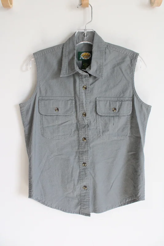 Cabela's Gray Green Cotton Button Down Tank | S crossback tank top