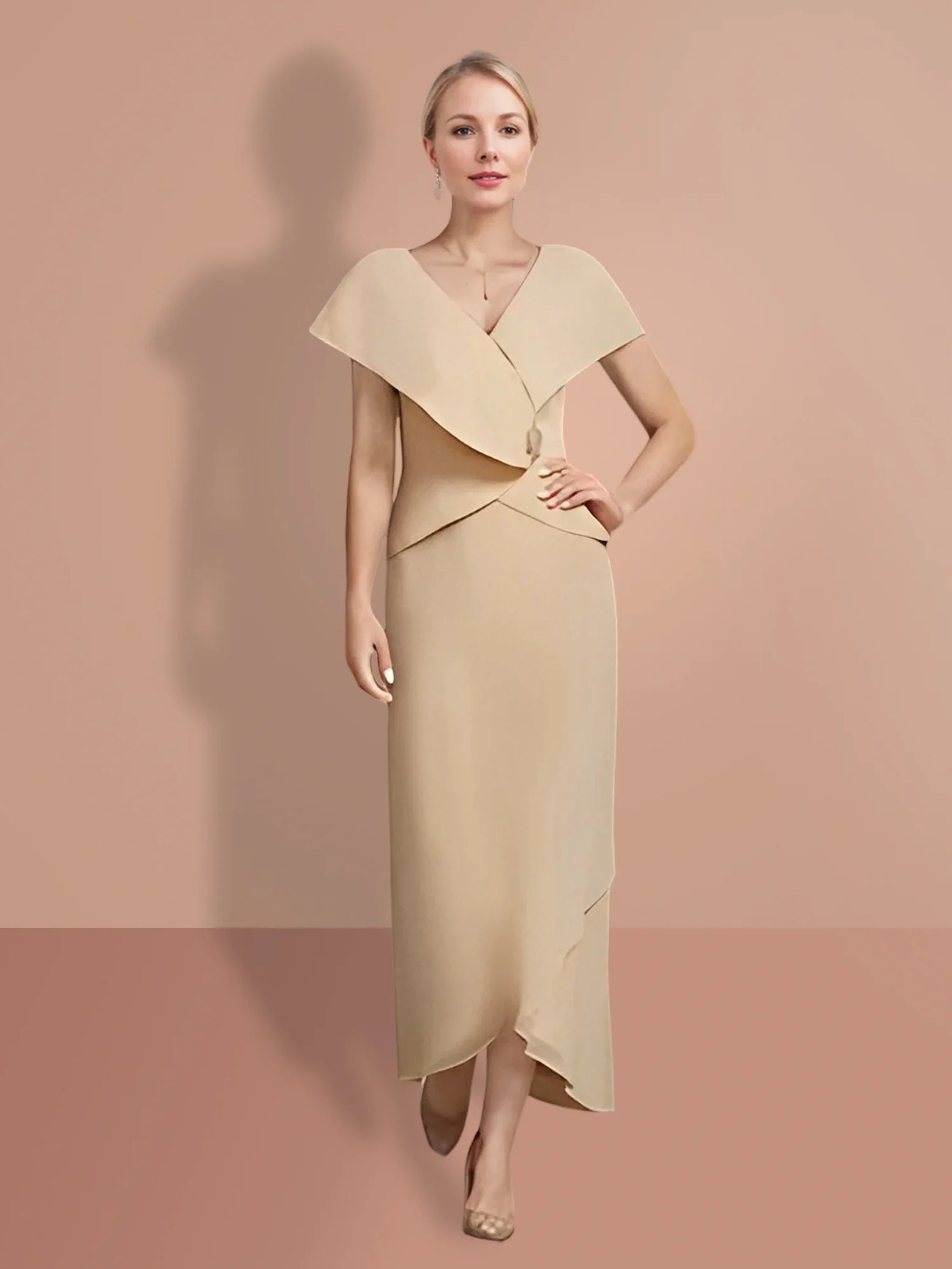 A-line/Princess Short sleeved V-neck mother of the bride dresses