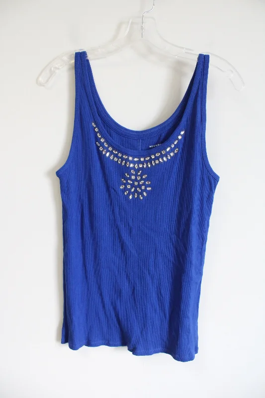 New York & Company Blue Ribbed Sequined Tank | L lemon yellow tank