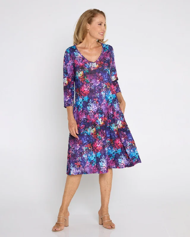 Christobel Sleeved Dress - Rainbow Floral Etch
