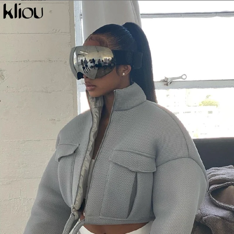 Crop Top Jacket Zippered Front Buttoned Front Snap Front
