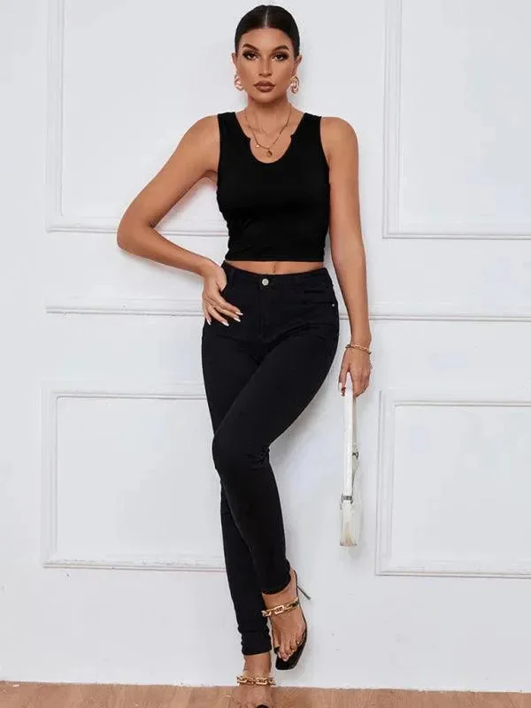Y-Neckline Knit Tank Top fitted tank top