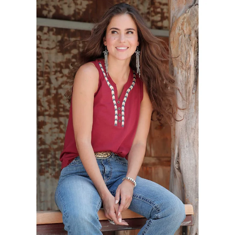 Cruel Denim Women's Burgundy V-Neck Tank floral tank top