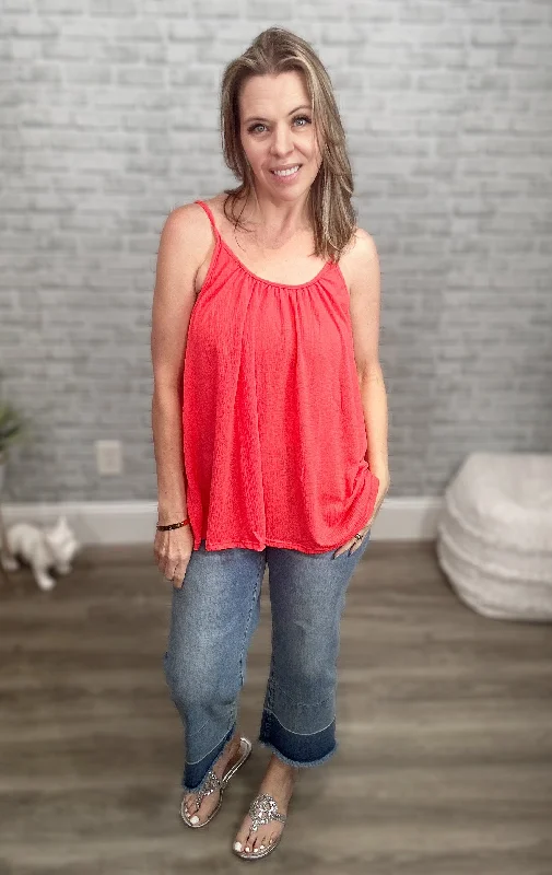 3 Colors - Textured Flowy Spaghetti Strap Tank off shoulder tank