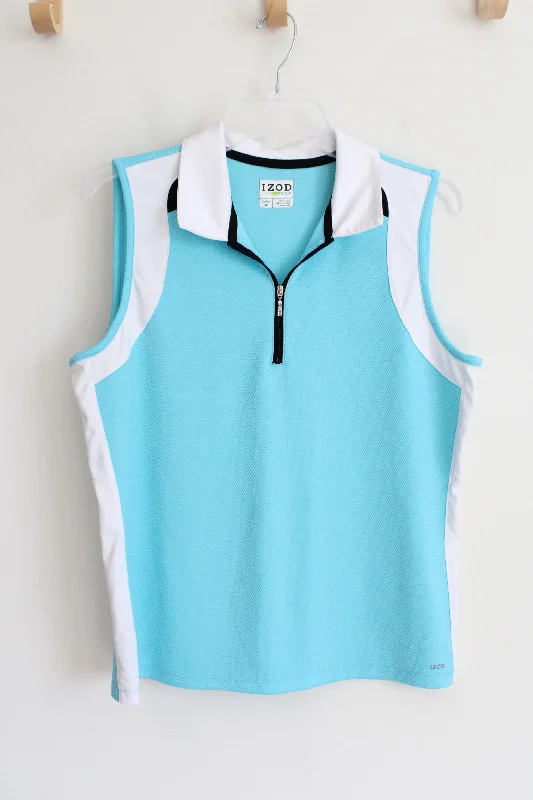 Izod Golf Blue & White Quarter Zip Polo Tank | XL bright tank top