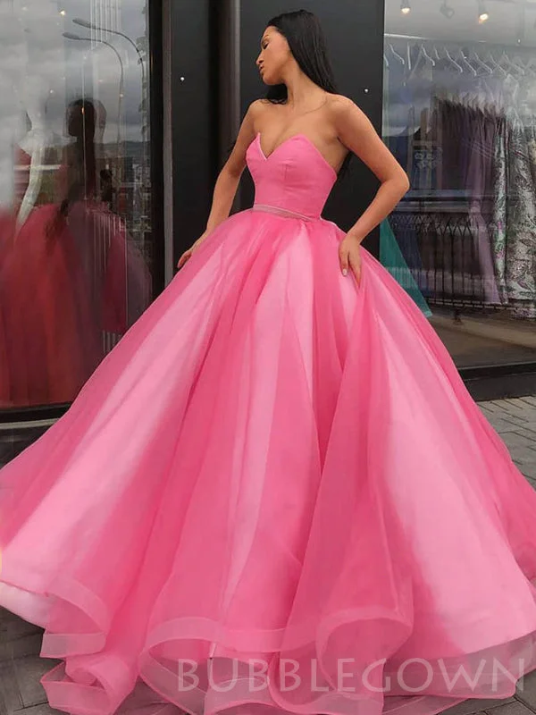 Ball Gown Hot Pink Organza Long Strapless Evening Prom Dresses, Cheap Sweet Prom dresses, MR8034 Ball Gown Hot Pink Organza Long Strapless Evening Prom Dresses, Cheap Sweet Prom dresses, MR8034
