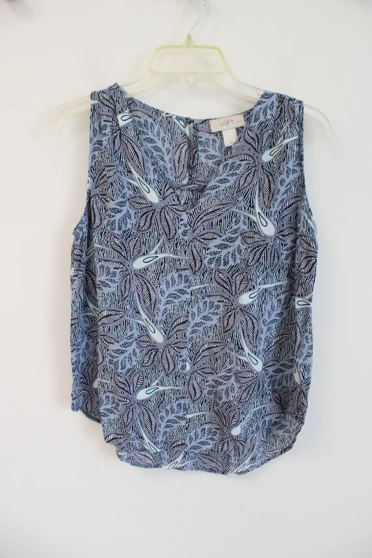 Ann Taylor LOFT Blue Leaf Patterned Tank Blouse | S Petite sequin tank top