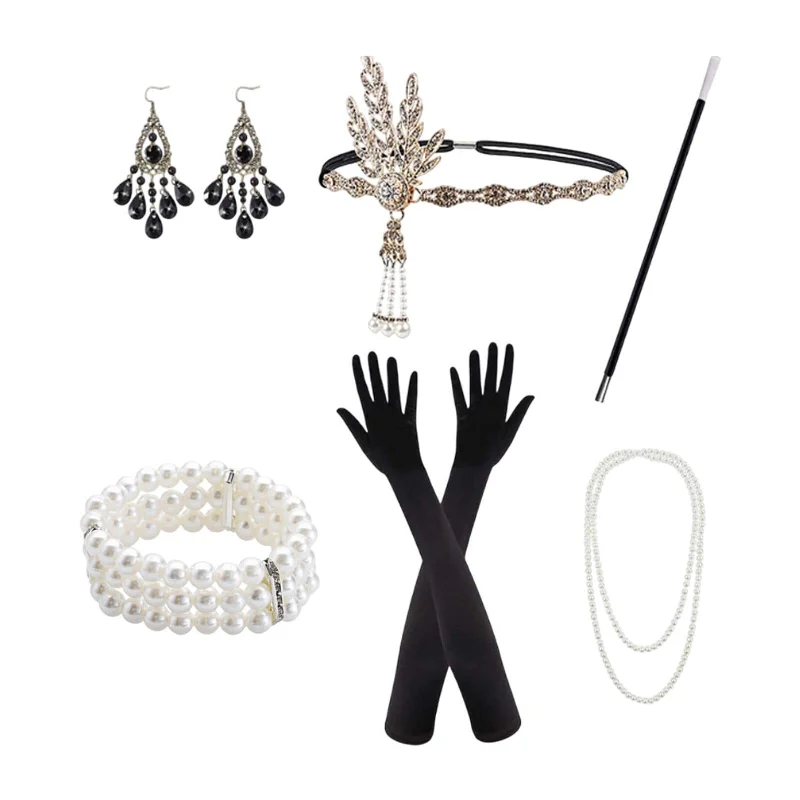 Women 1920S Accessories Set Headband Props for Carnival Fancy Dress Style C